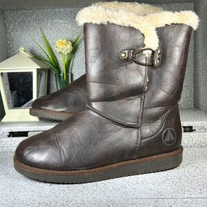 Airwalk Brown Faux Leather Faux Fur Lined Winter Snow Rain Boots Shoes Vegan 8